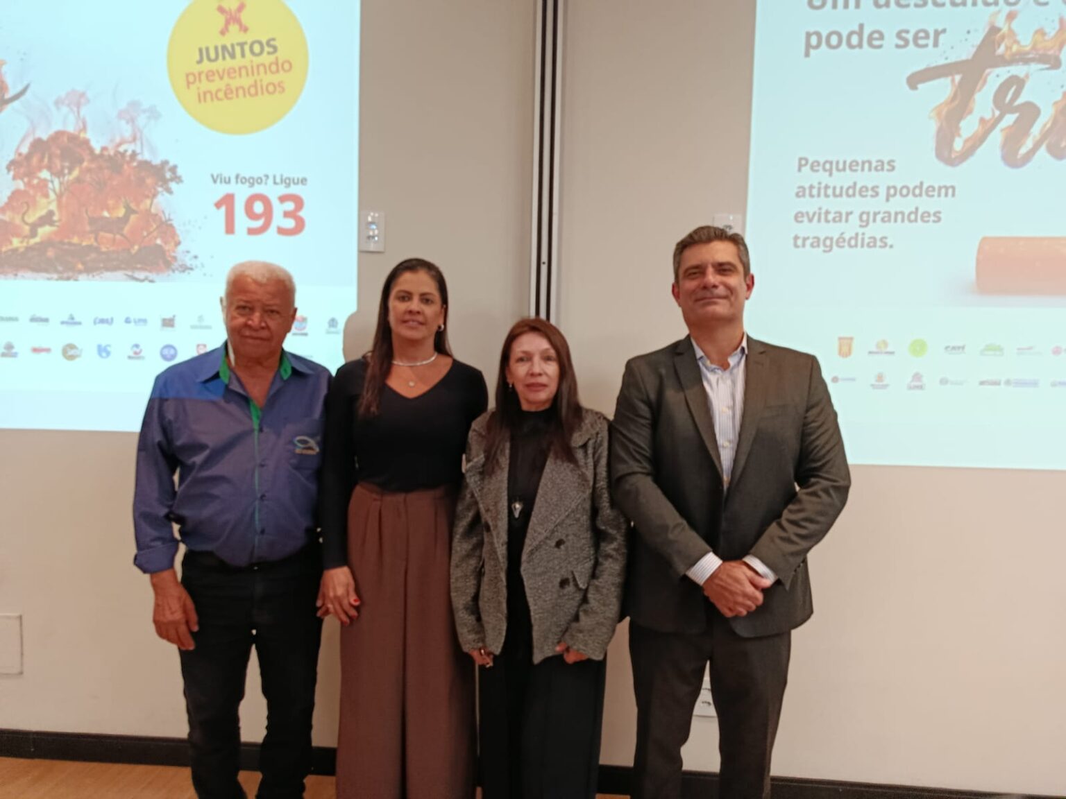 Lançamento da campanha Combate ao Incêndio na ” USINA LINS”com Luiz Aparecido (Batata) ,Clezi Conforto, Olívia Pinheiro gerente de sustentabilidade e Alessandro Daleck advogado e coronel da reserva da Polícia Militar Ambiental no dia 13de maio 2026
